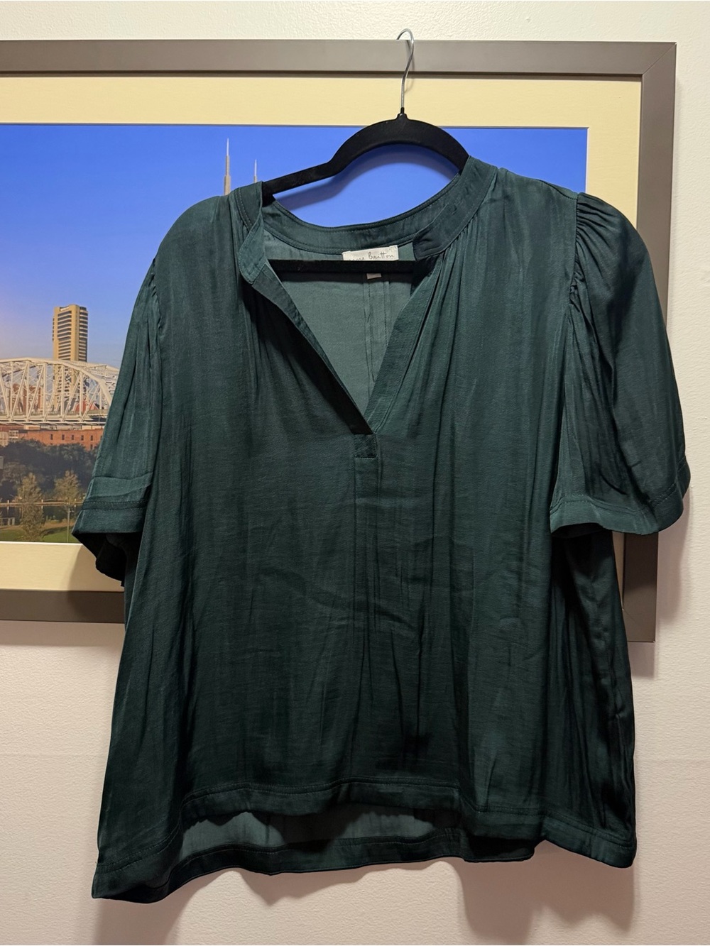 nine britton Forest Green V-Neck Short Sleeve Blouse